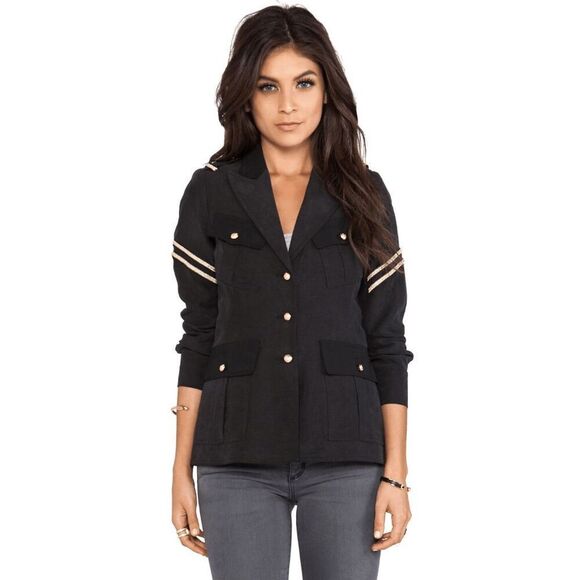 Smythe Military Style Jacket Black Fade Gold Embellished Button Up Blazer Size 2 - Picture 2 of 11